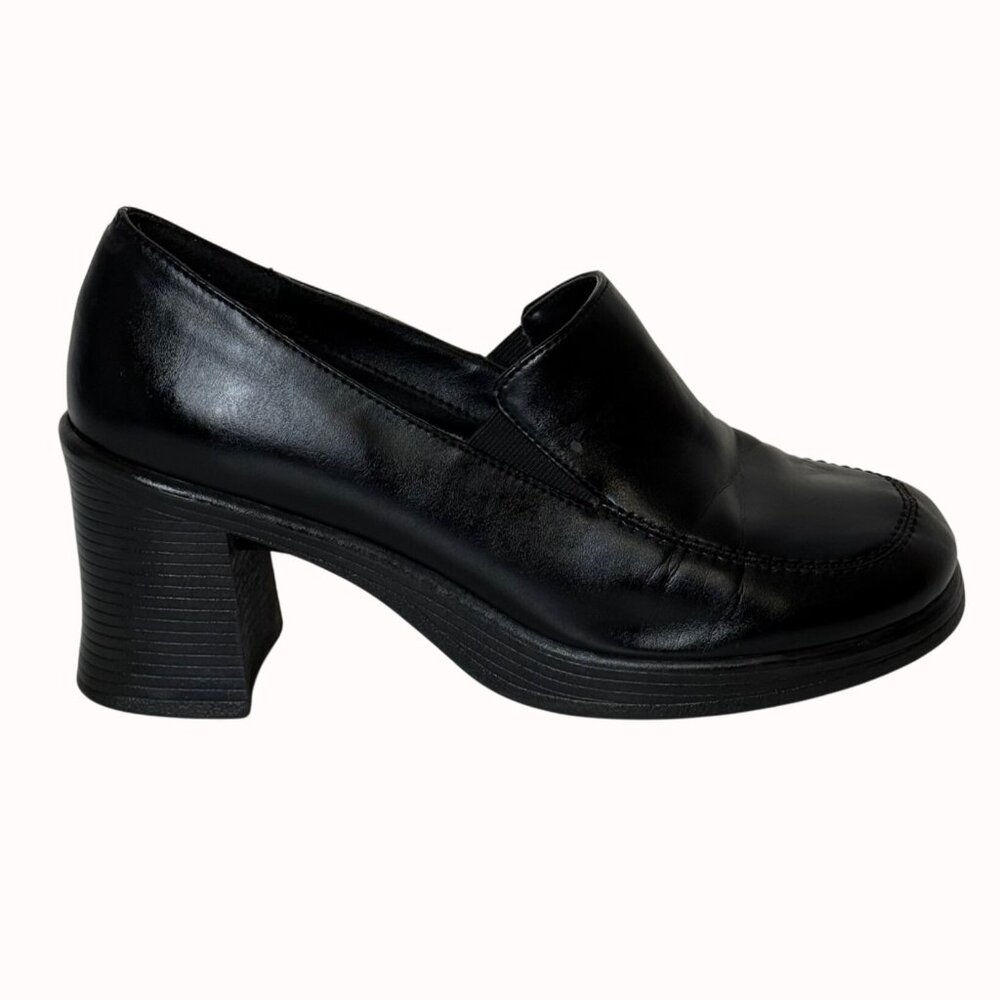Route 66 Black Chunky Heel Loafers Vintage Y2k Platform Shoe Size 8.5 Slip On